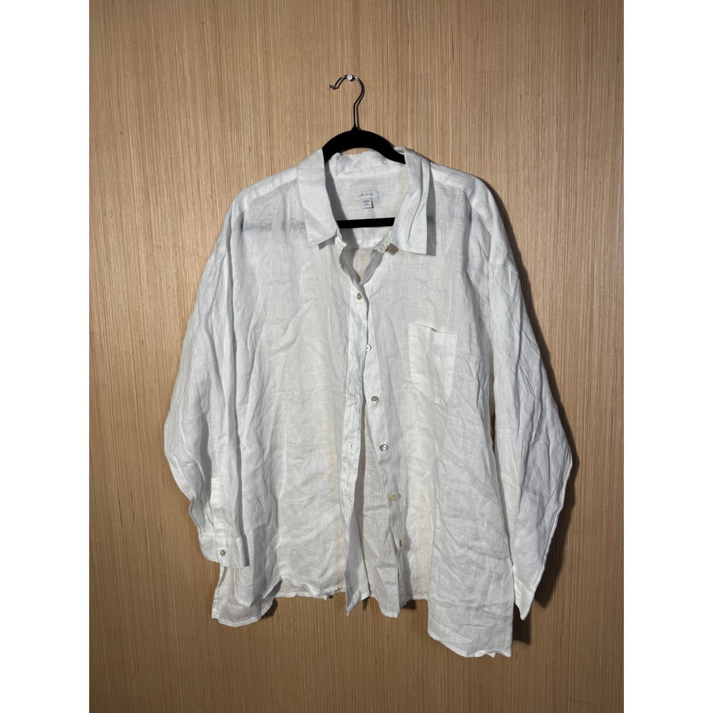 J. Jill Love Linen White Button Down Shirt Womens 3X Long Sleeve Relaxed Fit